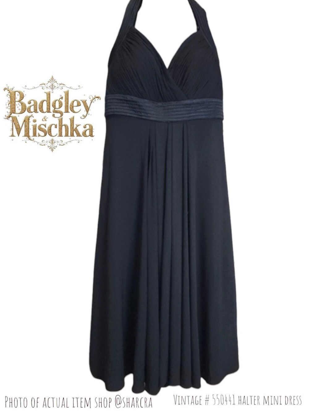 Badgley Mischka Women Vintage 550441 Black Padded Halter A-line Mini Dress 4